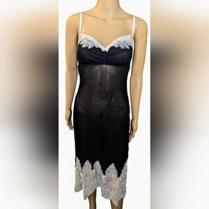 Tia Lyn Long Lace Chemise Small Black and White